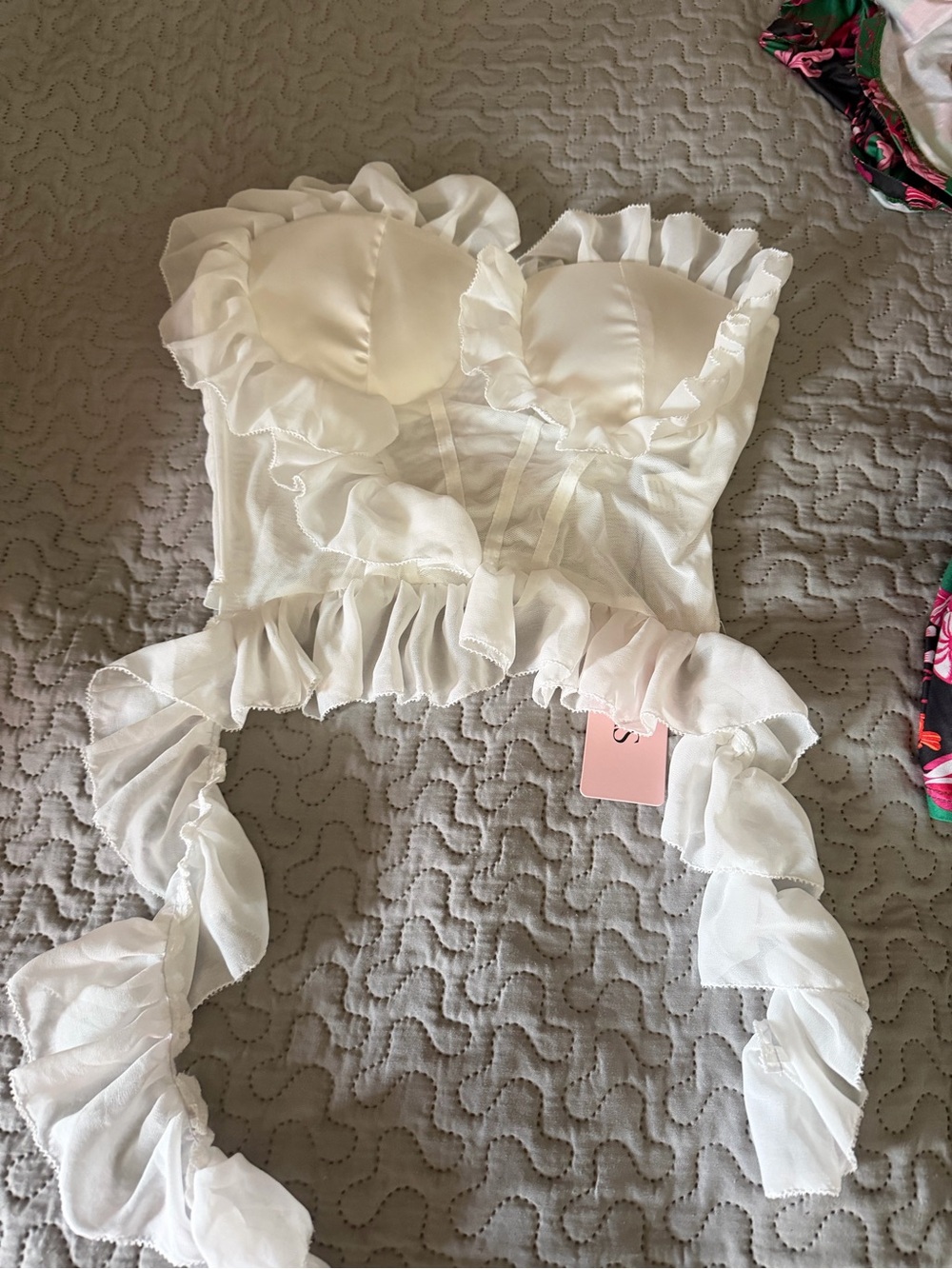 White Ruffle Bustier Crop Top